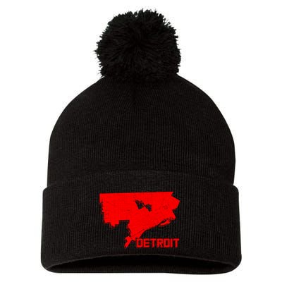 Map Of Detroit City Pom Pom 12in Knit Beanie