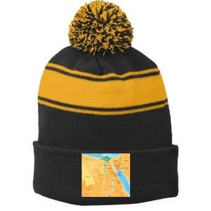 Map of Egypt Stripe Pom Pom Beanie