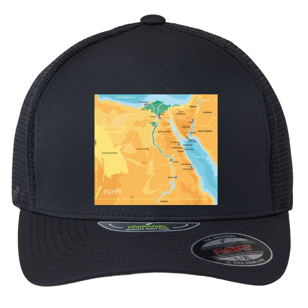 Map of Egypt Flexfit Unipanel Trucker Cap