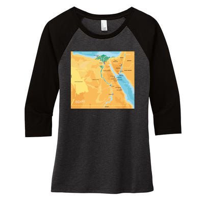 Map of Egypt Women's Tri-Blend 3/4-Sleeve Raglan Shirt