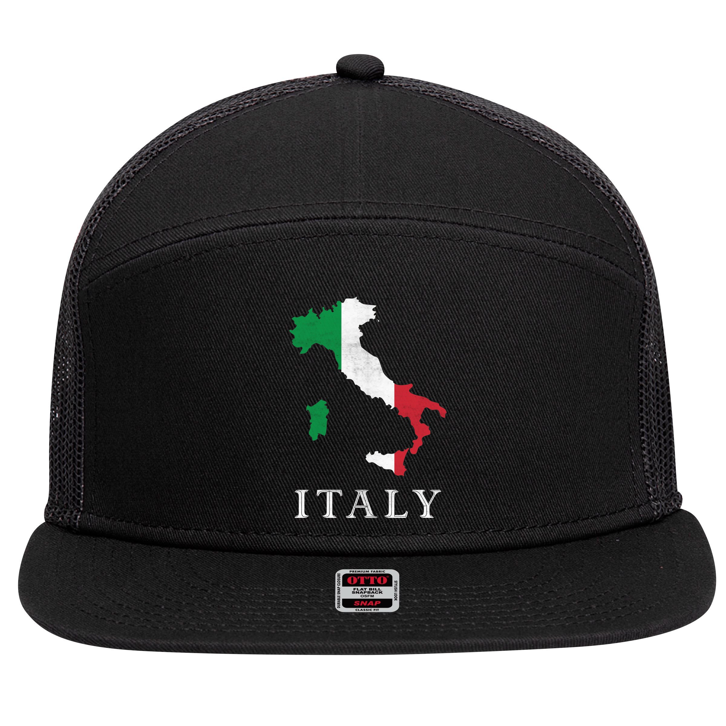 Map Of Italy  7 Panel Mesh Trucker Snapback Hat
