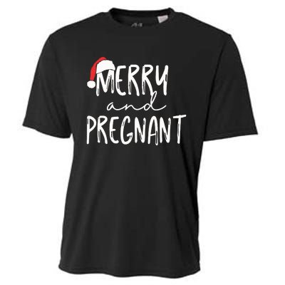 Merry And Pregnant Pregnancy Announcement Christmas Cooling Performance Crew T-Shirt