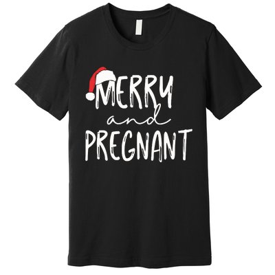 Merry And Pregnant Pregnancy Announcement Christmas Premium T-Shirt