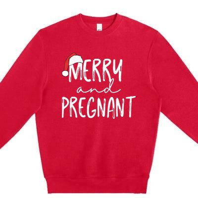 Merry And Pregnant Pregnancy Announcement Christmas Premium Crewneck Sweatshirt