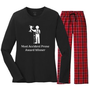 Most Accident Prone Award Winner Injury Funny Get Well Soon Women's Long Sleeve Flannel Pajama Set 