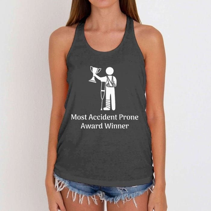 Most Accident Prone Award Winner Injury Funny Get Well Soon Women's Knotted Racerback Tank