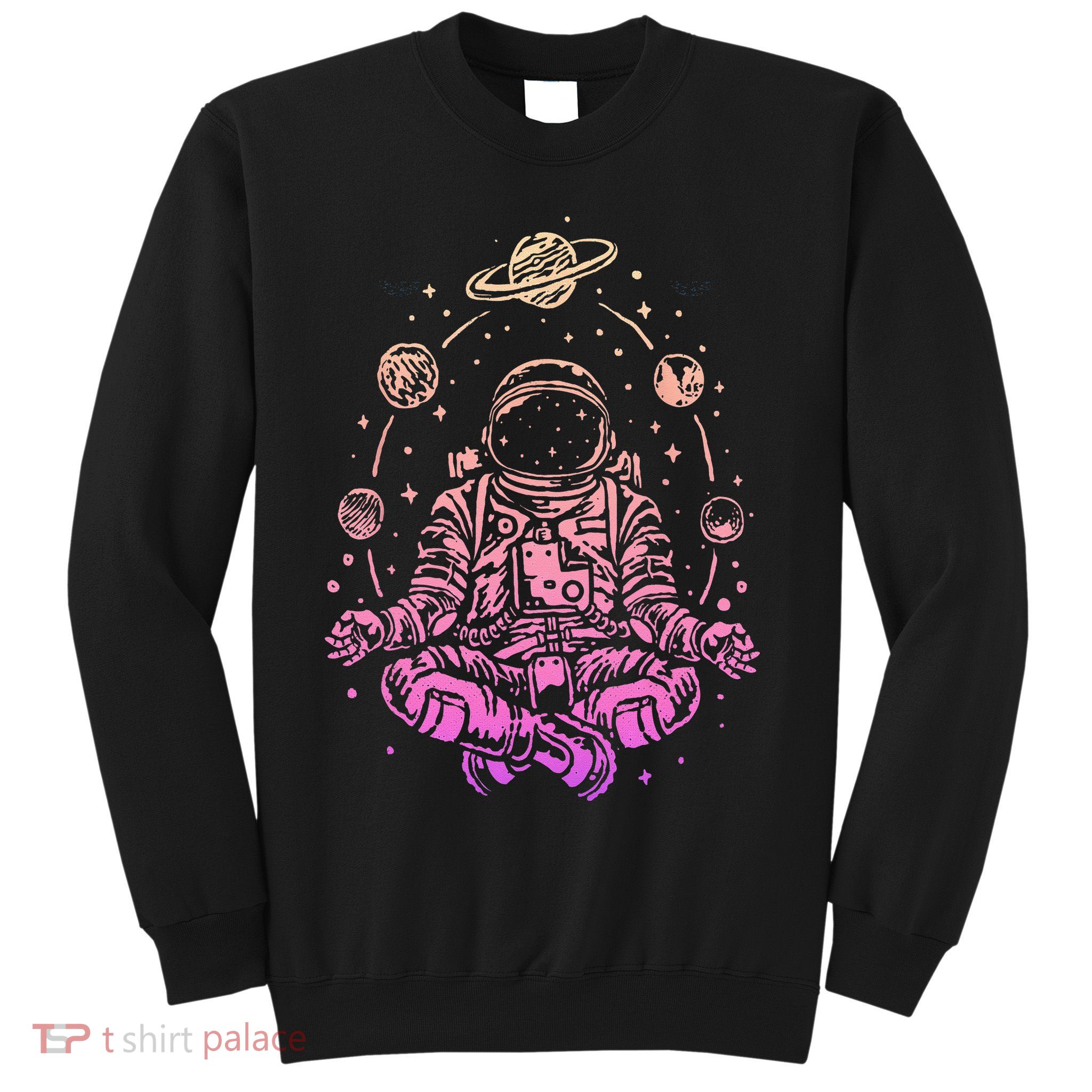 Meditating Astronaut Planets Colorful Lotus Women Meditation Sweatshirt