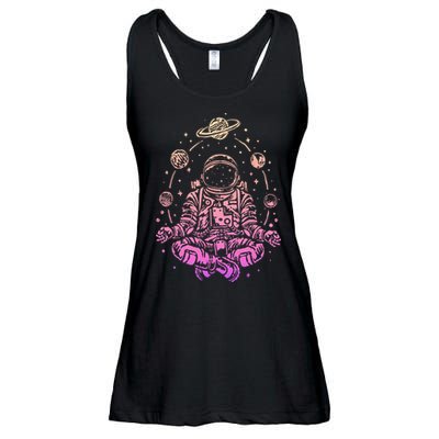 Meditating Astronaut Planets Colorful Lotus Women Meditation Ladies Essential Flowy Tank