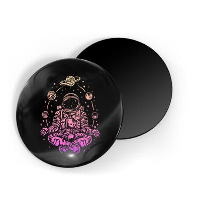 Meditating Astronaut Planets Colorful Lotus Women Meditation Magnet