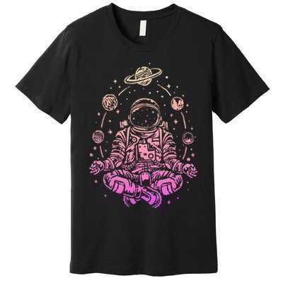 Meditating Astronaut Planets Colorful Lotus Women Meditation Premium T-Shirt