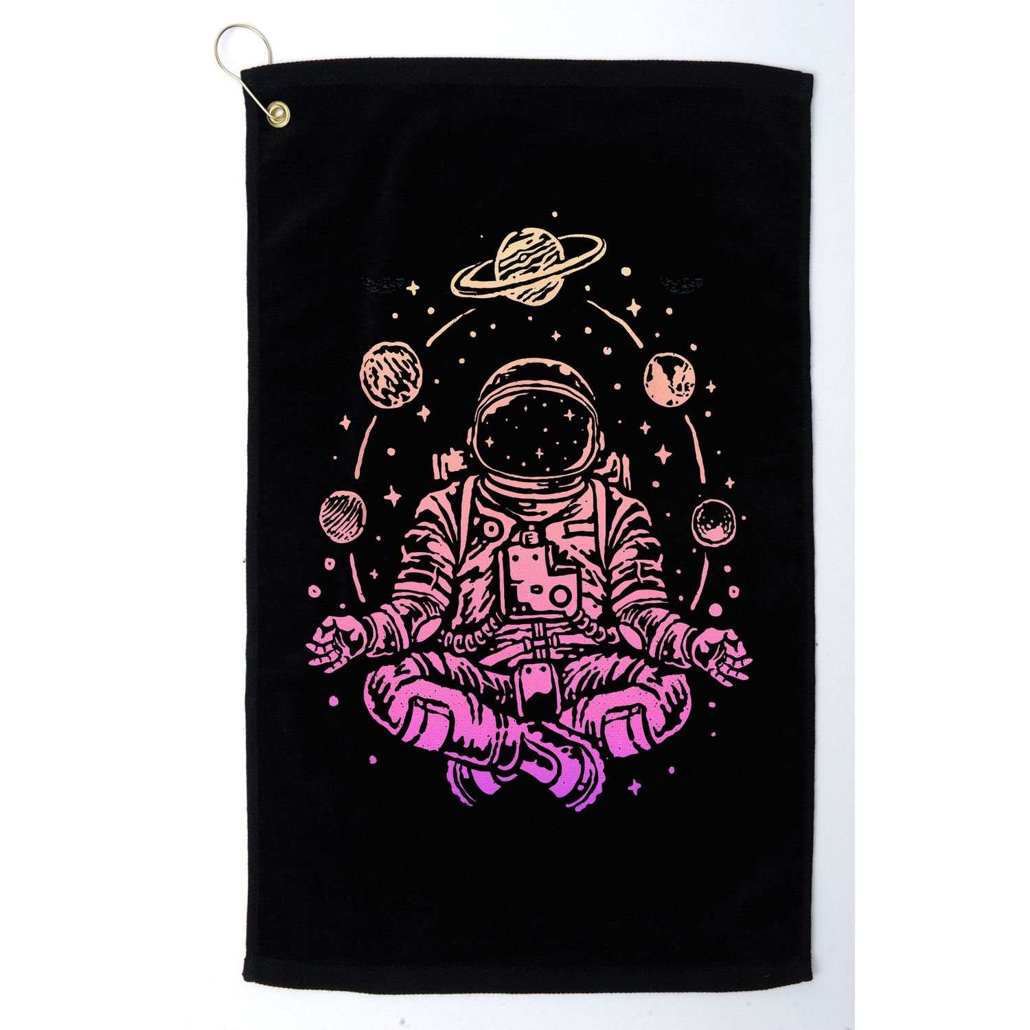 Meditating Astronaut Planets Colorful Lotus Women Meditation Golf Towel