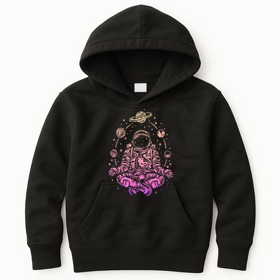 Meditating Astronaut Planets Colorful Lotus Women Meditation Kids Hoodie