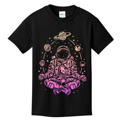 Meditating Astronaut Planets Colorful Lotus Women Meditation Kids T-Shirt