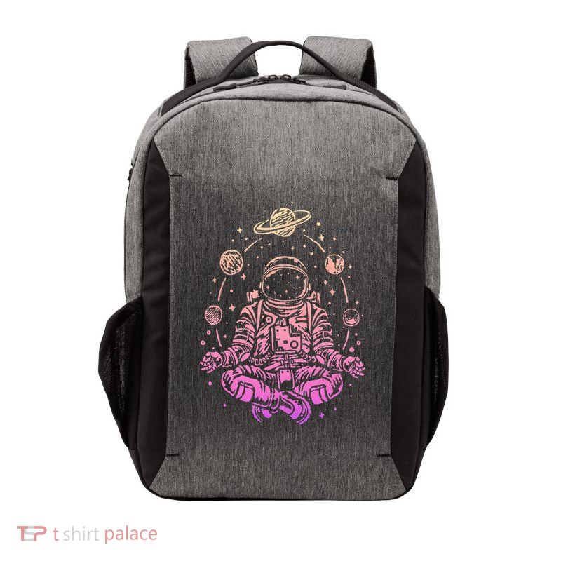 Meditating Astronaut Planets Colorful Lotus Women Meditation Vector Backpack