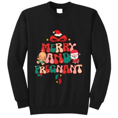 Merry And Pregnant Funny Pregnancy Reveal Christmas Sweatshirt