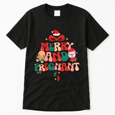 Merry And Pregnant Funny Pregnancy Reveal Christmas Tall T-Shirt
