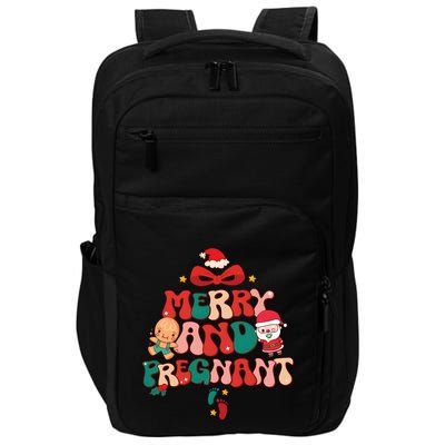 Merry And Pregnant Funny Pregnancy Reveal Christmas Impact Tech Backpack