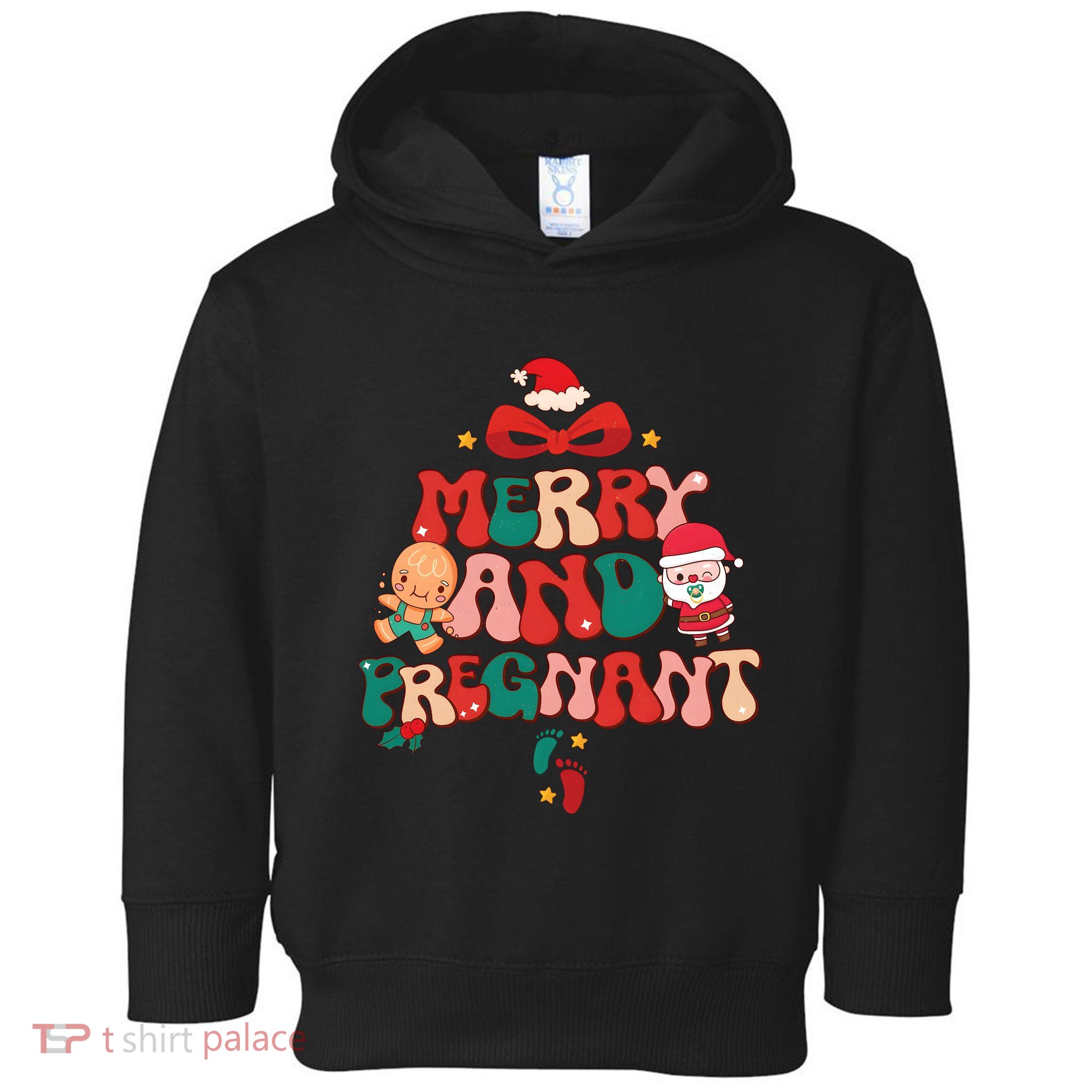 Merry And Pregnant Funny Pregnancy Reveal Christmas Toddler Hoodie