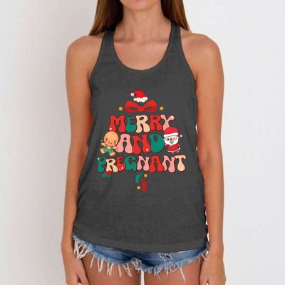 Merry And Pregnant Funny Pregnancy Reveal Christmas Women's Knotted Racerback Tank