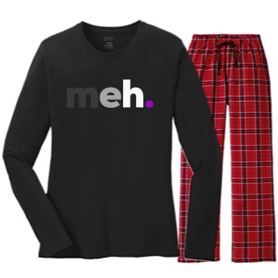 Meh Asexual Pride LGBTQ Ace Flag Funny LGBT Asexuality Women's Long Sleeve Flannel Pajama Set 