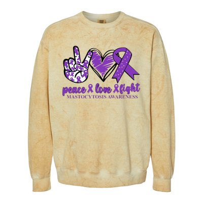 Mastocytosis Awareness Purple Ribbon Peace Love Fight Colorblast Crewneck Sweatshirt