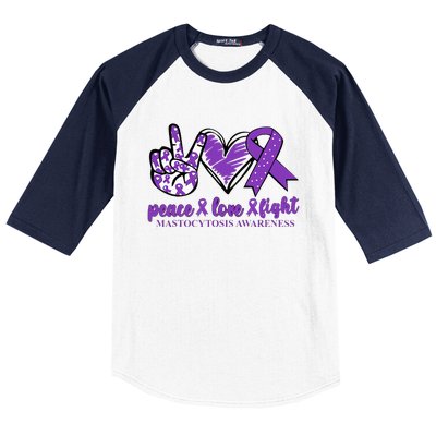 Mastocytosis Awareness Purple Ribbon Peace Love Fight Baseball Sleeve Shirt