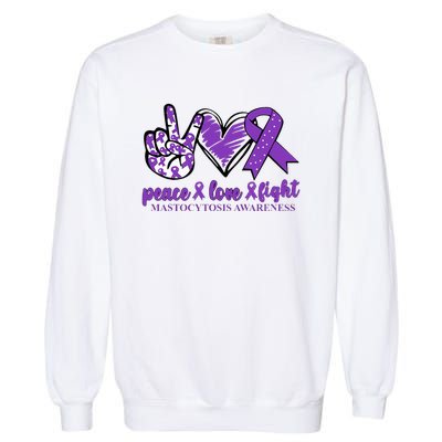 Mastocytosis Awareness Purple Ribbon Peace Love Fight Garment-Dyed Sweatshirt