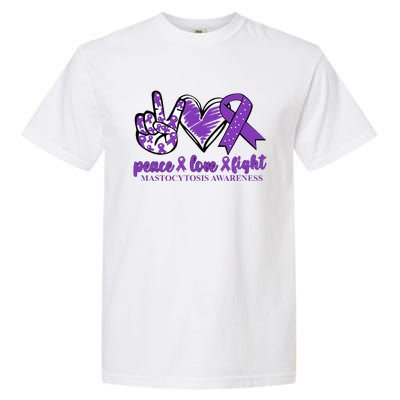 Mastocytosis Awareness Purple Ribbon Peace Love Fight Garment-Dyed Heavyweight T-Shirt