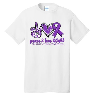 Mastocytosis Awareness Purple Ribbon Peace Love Fight Tall T-Shirt