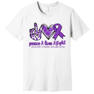 Mastocytosis Awareness Purple Ribbon Peace Love Fight Premium T-Shirt