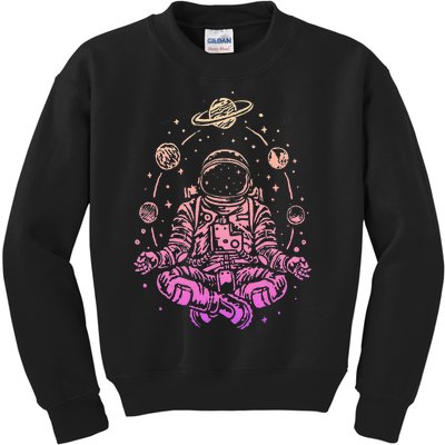 Meditating Astronaut Planets Colorful Lotus Women Meditation Kids Sweatshirt