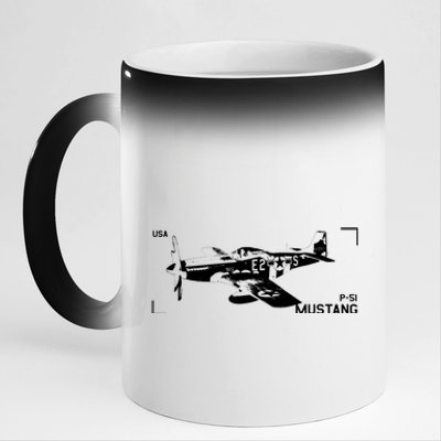 Military Aircraft P51 Mustang 11oz Black Color Changing Mug