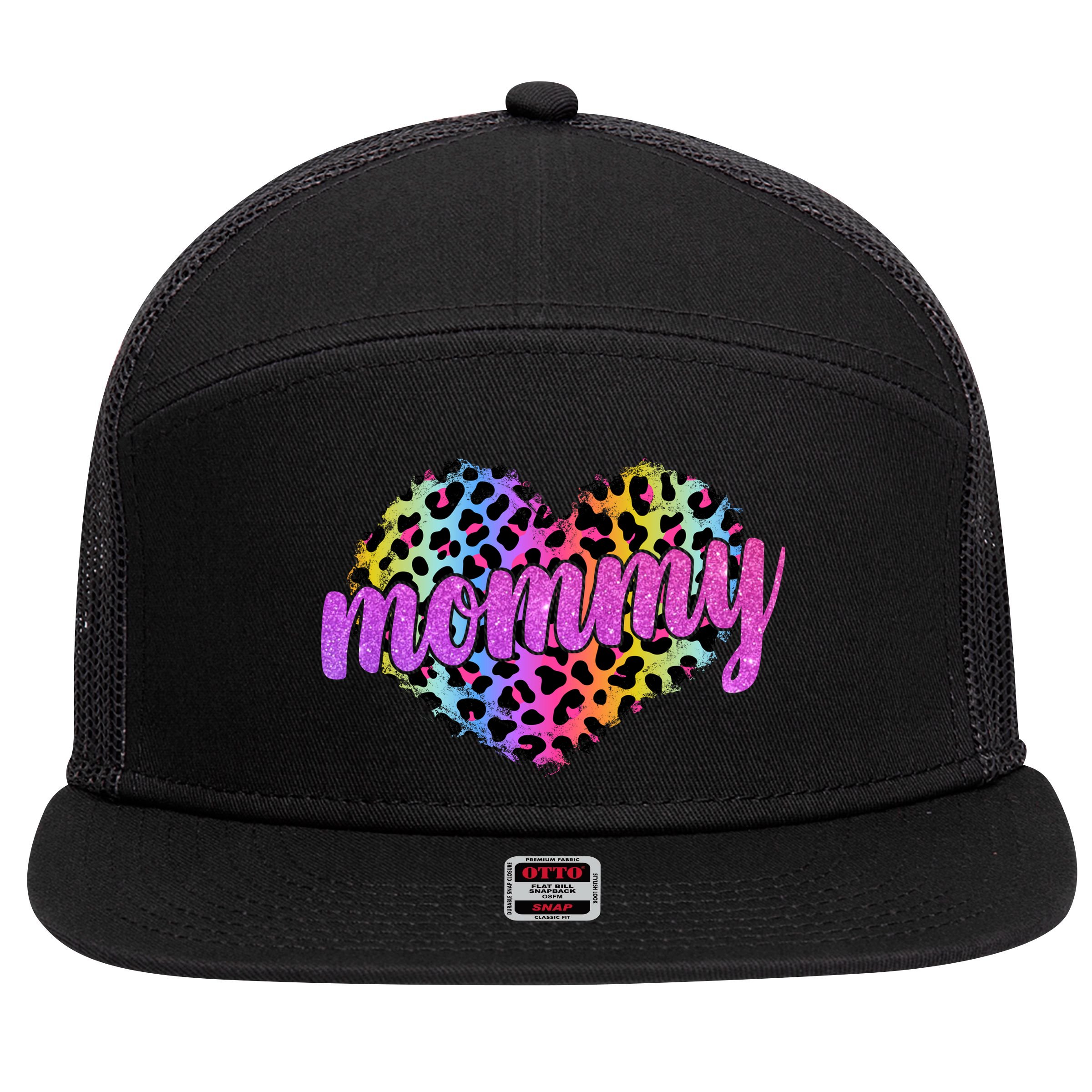 Mommy Animal Print Mothers Day 7 Panel Mesh Trucker Snapback Hat