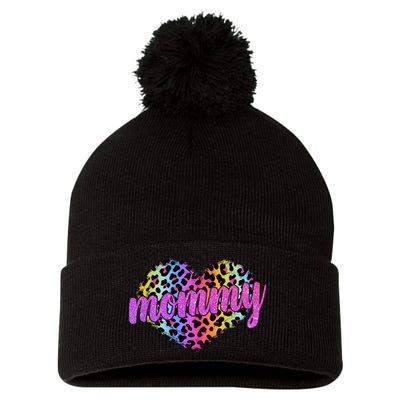 Mommy Animal Print Mothers Day Pom Pom 12in Knit Beanie