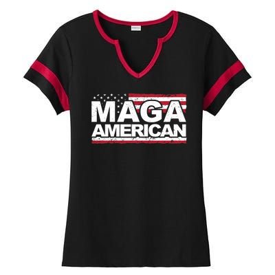 Maga American Pro Trump Flag Ladies Halftime Notch Neck Tee