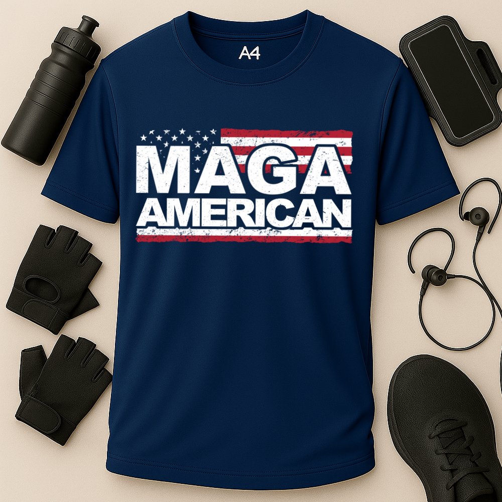 Maga American Pro Trump Flag Cooling Performance Crew T-Shirt