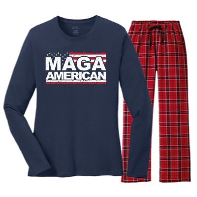 Maga American Pro Trump Flag Women's Long Sleeve Flannel Pajama Set 