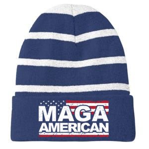 Maga American Pro Trump Flag Striped Beanie with Solid Band