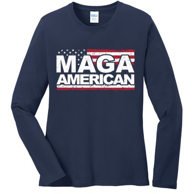 Maga American Pro Trump Flag Ladies Long Sleeve Shirt