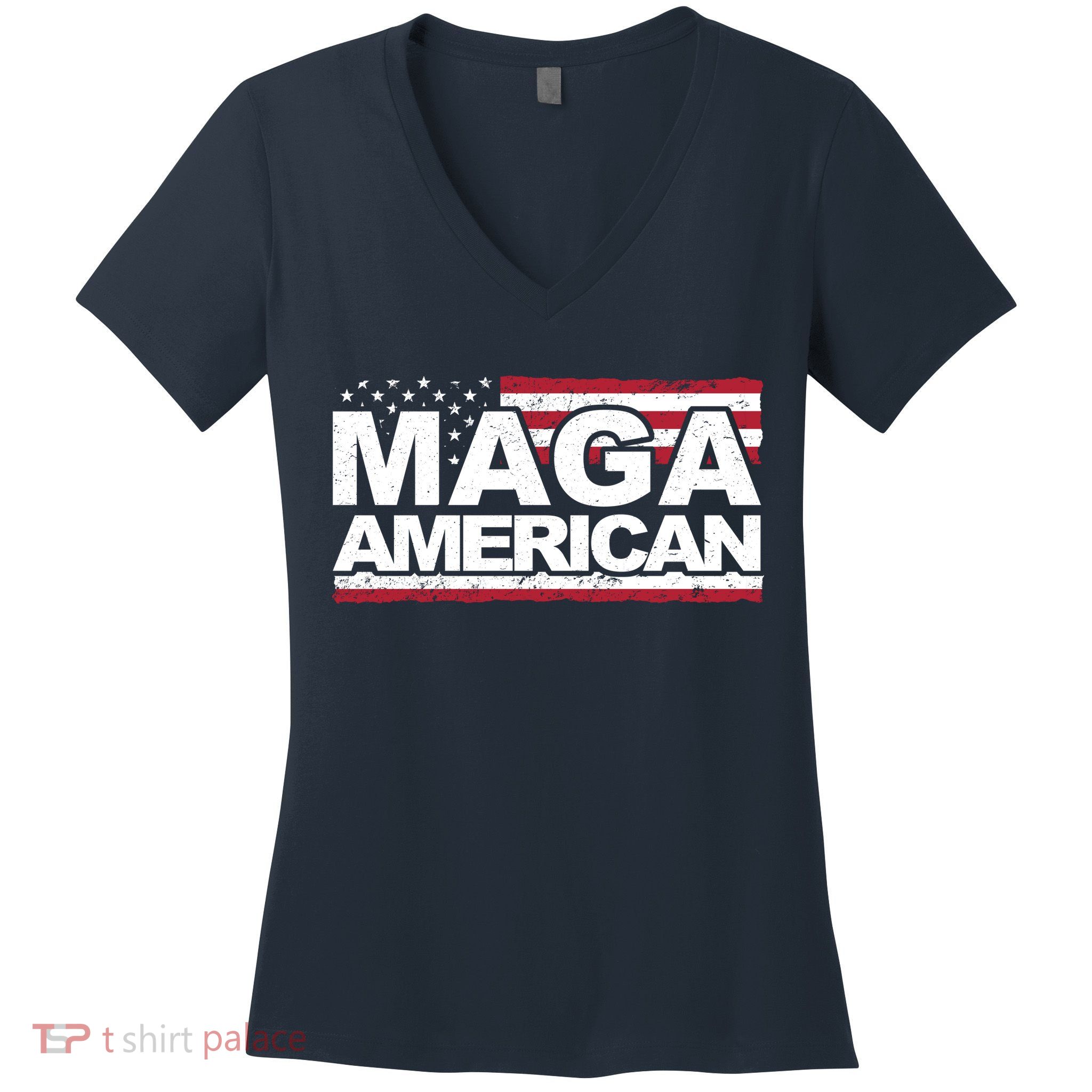 Maga American Pro Trump Flag Women's V-Neck T-Shirt