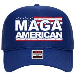 Maga American Pro Trump Flag High Crown Mesh Back Trucker Hat