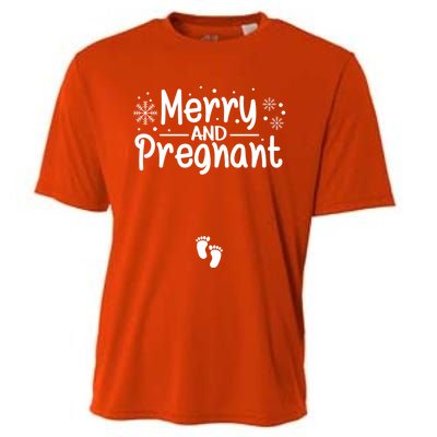 Merry And Pregnant Feet Christmas Pregnancy Reval Lover Cool Gift Cooling Performance Crew T-Shirt