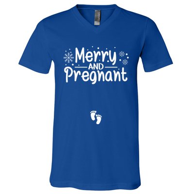 Merry And Pregnant Feet Christmas Pregnancy Reval Lover Cool Gift V-Neck T-Shirt