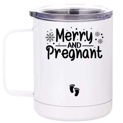 Merry And Pregnant Feet Christmas Pregnancy Reval Lover Cool Gift 12 oz Stainless Steel Tumbler Cup