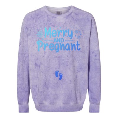 Merry And Pregnant Feet Christmas Pregnancy Reval Lover Cool Gift Colorblast Crewneck Sweatshirt