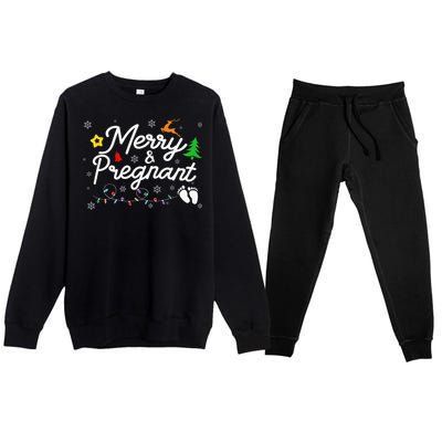 Merry And Pregnant Christmas Pregnancy Christmas Premium Crewneck Sweatsuit Set