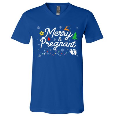 Merry And Pregnant Christmas Pregnancy Christmas V-Neck T-Shirt