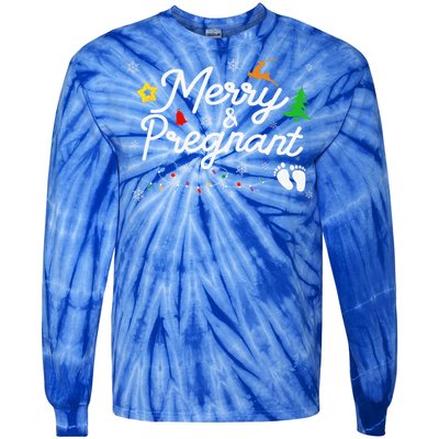 Merry And Pregnant Christmas Pregnancy Christmas Tie-Dye Long Sleeve Shirt