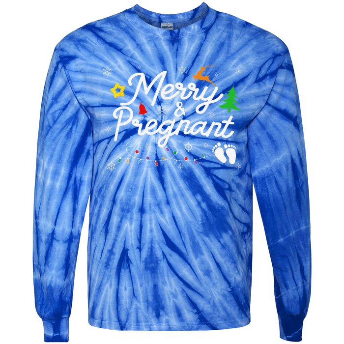 Merry And Pregnant Christmas Pregnancy Christmas Tie-Dye Long Sleeve Shirt