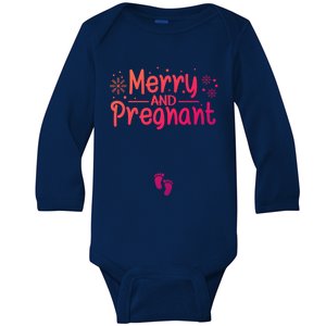 Merry And Pregnant Feet Christmas Pregnancy Reval Lover Cool Gift Baby Long Sleeve Bodysuit